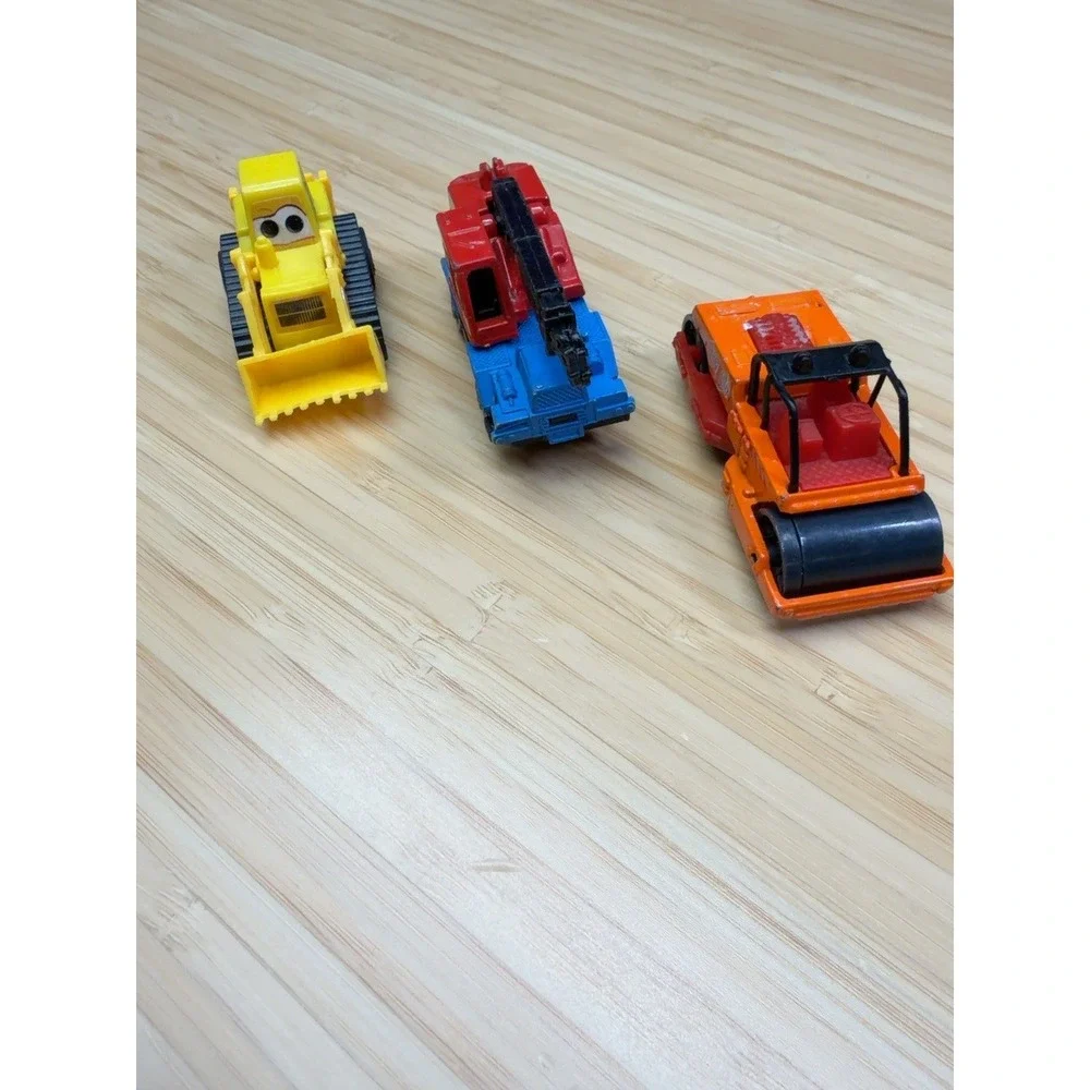 Vintage Toy Construction Vehicle Lot Matchbox Road Roller Crane Pull Back Truck
